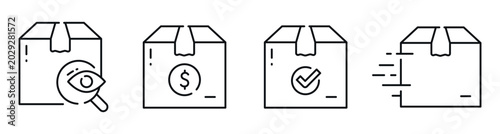 Foto Cardboard boxes displaying inspection price delivery icons in row