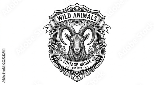 Canvas Print Vintage Wild Animals Badge Emblem with Ram Head.