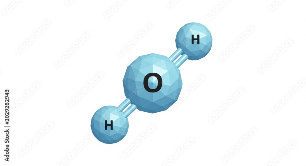 Photography Water molecule structure H2O scientific representation.