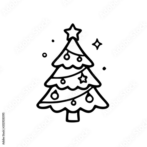 Decorated Christmas Tree Doodle Vector Illustration