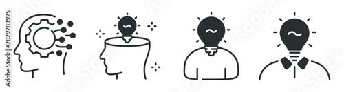 Obraz na plátně Human head with lightbulb idea and innovation concept icons