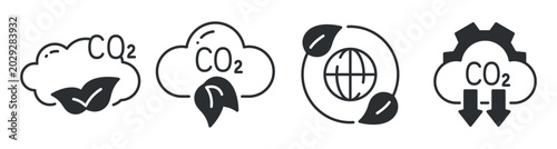Tableau sur toile Carbon dioxide reduction and sustainability icons with environmental symbols