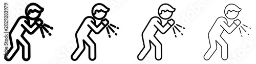 Fotografie Set of human coughing or sneezing icons with different line weights