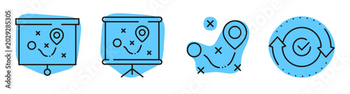 Quadro su tela Strategy and planning icons shown on presentation and map