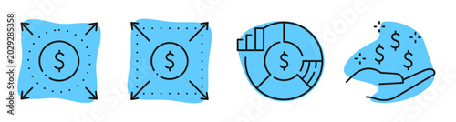 Dollar symbols indicating financial growth and distribution concepts. Editable stroke
