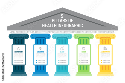 Quadro em tela 5 pillars of health infographic diagram chart template for presentation