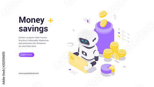 Tablou pe pânză Modern isometric vector banner template for money savings and personal finance management with AI technology