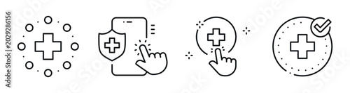 Medical health icons indicating care access and approval. Editable stroke