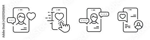 Foto Mobile dating app icons showing user interactions on interface