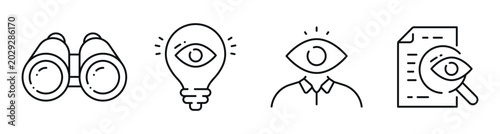 Принти на полотні Observation and insight icons representing vision and review