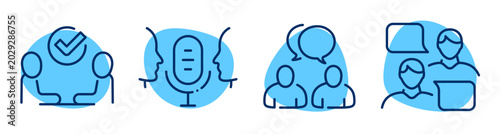 Schilderij op canvas People communicating in meetings interviews and coaching icon set