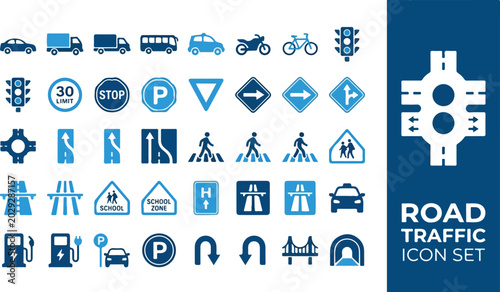 Bilde på lerret Vector collection of dark blue road traffic icons showing various transportation