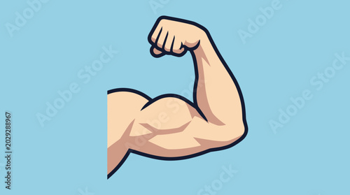 Foto Muscular arm flexing bicep cartoon illustration.