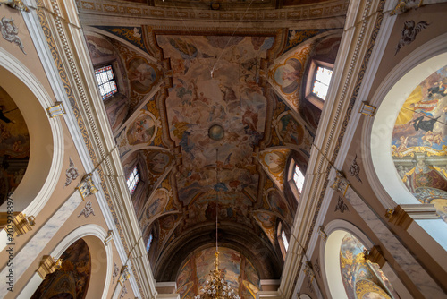 LJUBLJANA, SLOVENIA, JULY 16, 2024 - The ceiling of the Franciscan Church of the Annunciation in the famous Preseren Square in Ljubljana, Slovenia.