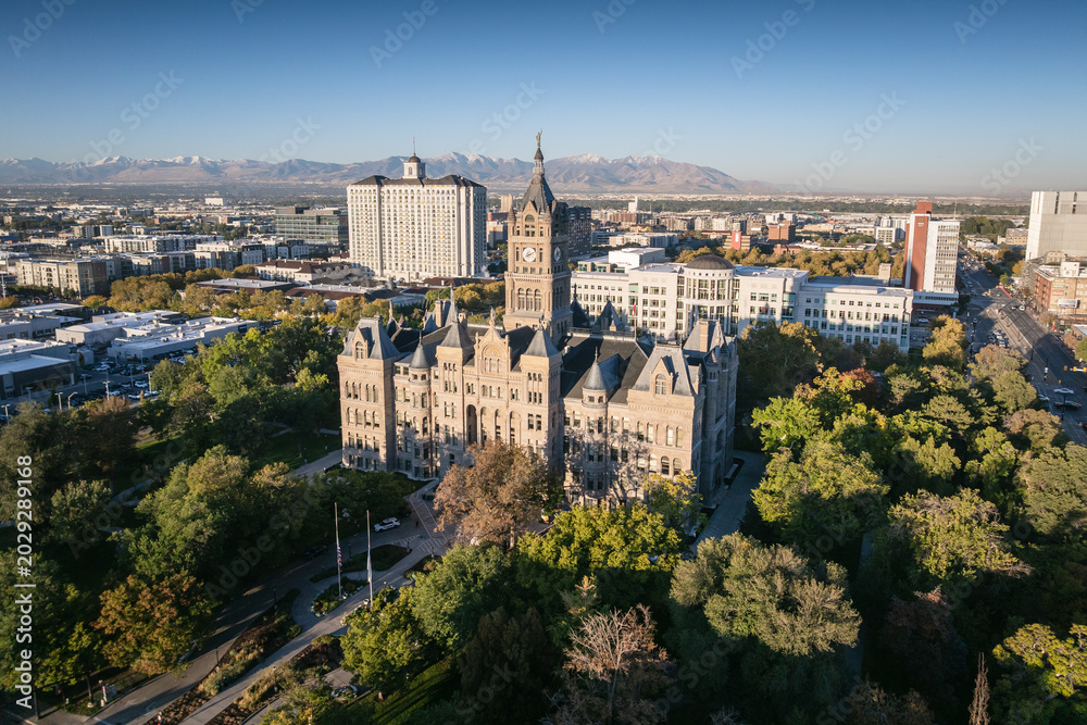 Fototapeta premium Aerial view of Salt Lake City Hall, Utah, USA