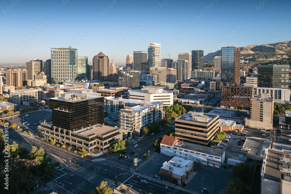 Fototapeta premium Aerial view of the skyline of Salt Lake City, Utah, USA.