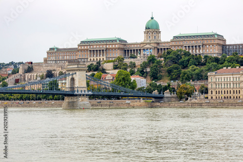 BUDAPEST, HUNGARY, JULY 20, 2024 - View of Buda Castle and the Chain Bridge in Budapest, Hungary