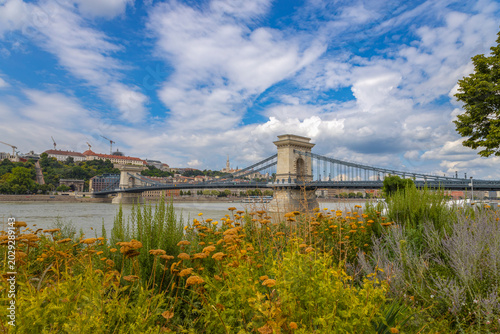 BUDAPEST, HUNGARY, JULY 21, 2024 - View of the Chain Bridge in Budapest, Hungary