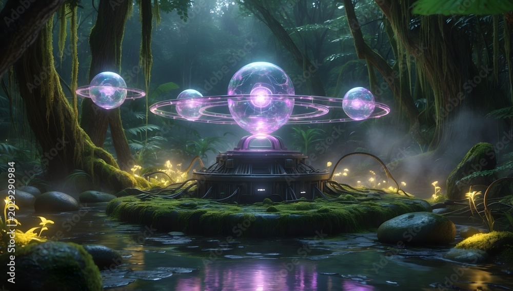 Obraz premium Gravitational Singularity Observatory Beneath Colossal Futuristic Domes