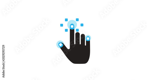 A digital hand icon showing a touch gesture on a screen interface