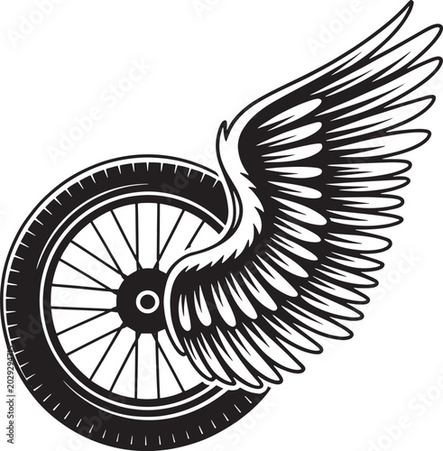 Winged wheel emblem, symbol of speed and freedom, vintage motorcycle or car art.
