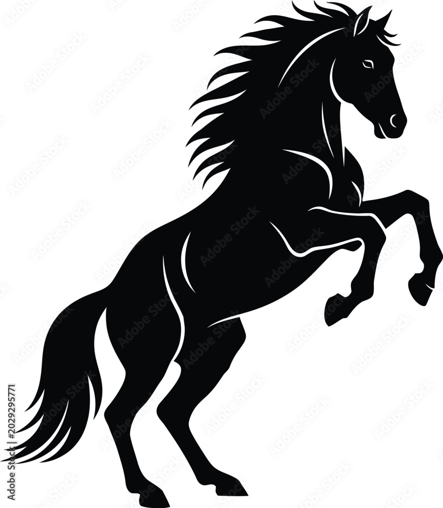 Εκτύπωση καμβά A strong and powerful black silhouette of a horse rearing up on its hind legs