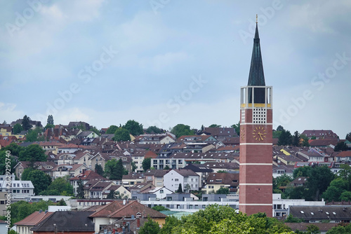 Canvastavla Panoramablick auf die Stadtkirche in Pforzheim, Baden-Württemberg, Deutschland,