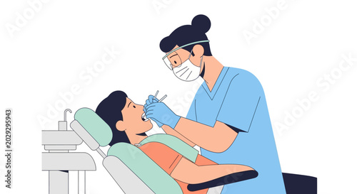 Dentist examining patients teeth with dental tools.