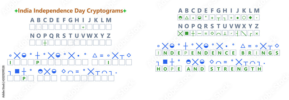 Behang India Independence Day cryptogram puzzle with letters and symbols