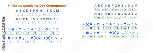Fotografía India Independence Day cryptogram with letters and symbols