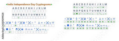 Fotografi India Independence Day cryptogram puzzle with letters and symbols