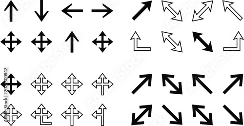 Fotografie Collection of black solid and outline directional, multi directional, and resizi
