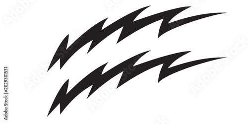 Abstract Black Lightning Bolt Shapes on White Background.