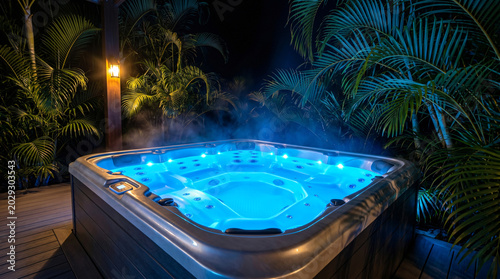 Luxury Hot Tub at Night with Steam