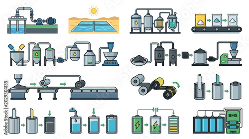 Industrial Manufacturing Process Diagrams Collection.