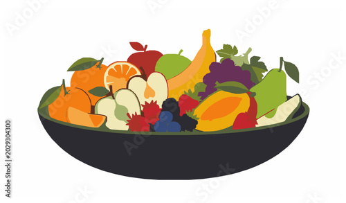 Φωτογραφία Modern assorted fruit bowl vector with healthy fresh food illustration on white