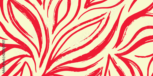 Hand Drawn Tropical Leaf Seamless Pattern with Bold Abstract Botanical Shapes