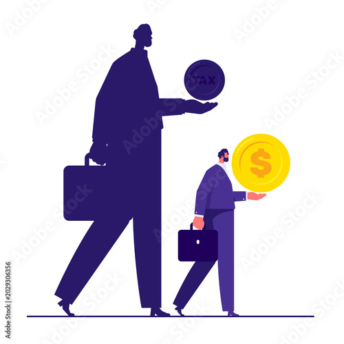 Quadro su tela Tax payment or tax burden concept, businessman holding a big money coin with tax