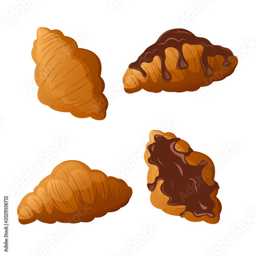 Schilderij op canvas Set Croissants with Chocolate Gourmet Bakery Pastry Collection