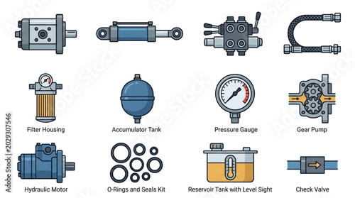 Tableau sur toile Hydraulic System Components Collection Illustration.