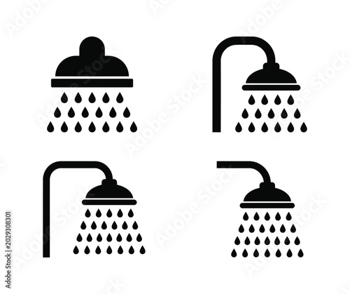 Cuadro en lienzo Four different black shower head icons with water droplets