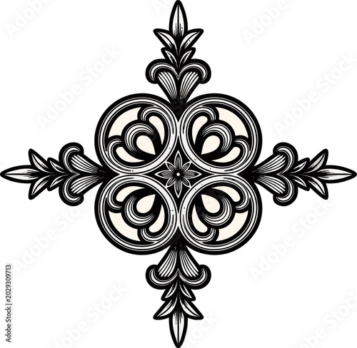Elegant Vintage Floral Ornament Cross Design Illustration