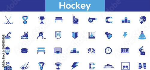 Photography Hockey Sports Flat Icon Set