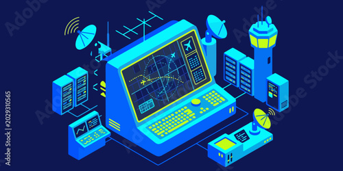 Tableau sur toile ATC air traffic control radar screen interface