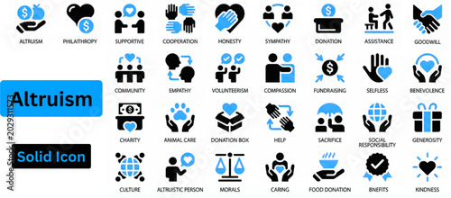 Foto Altruism solid icon set on white background. Altruism icon set.