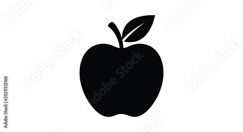 apple silhouette with leaf isolated on white background