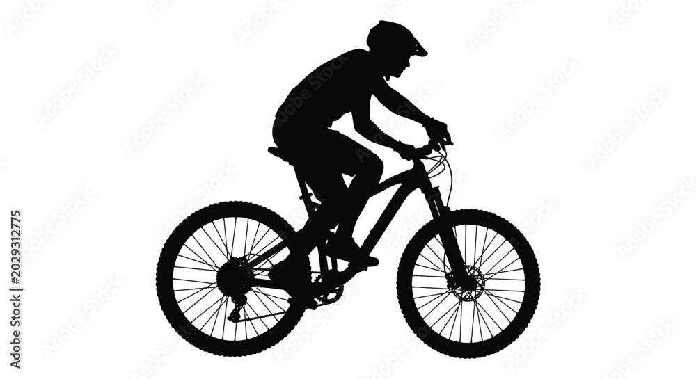 Fototapeta premium mountain biker silhouette on white background