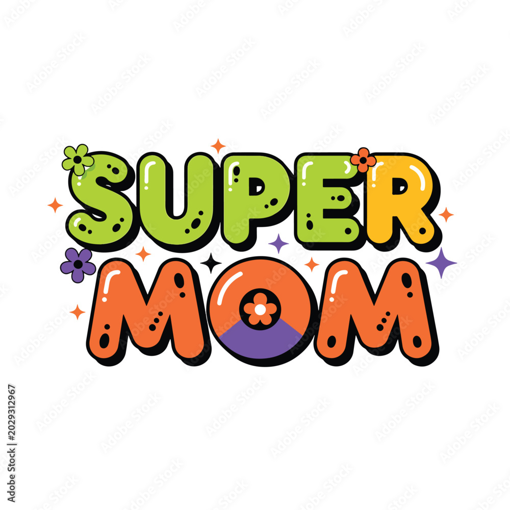 Naklejka premium Super Mom groovy retro style lettering design for mothers day.