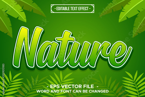 Nature Green Leaf Tropical Eco 3D Editable Text Effect EPS Vector