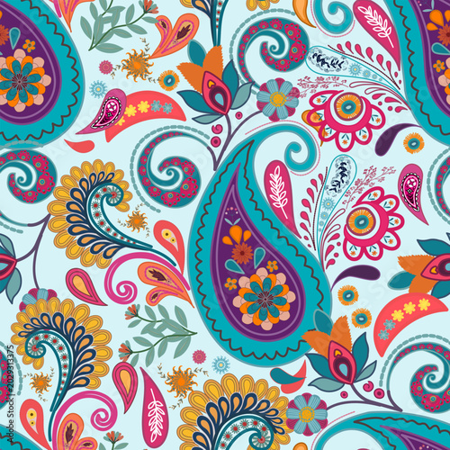 Paisley seamless pattern with floral motifs ,Traditional seamless paisley pattern. Indian floral ornament.Vector seamless paisley floral pattern ,Vintage floral background